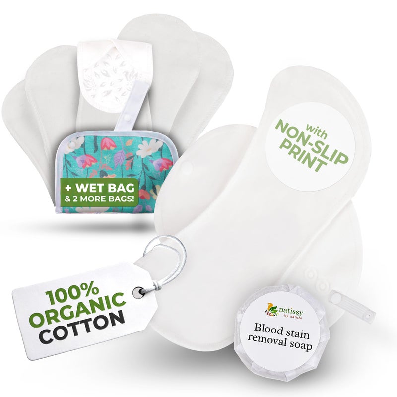 Non-Slip, (Premium) Reusable Sanitary Pads for Light Flow (6 Pack S+M) - Leak Proof & Odour Free Cotton Cloth Pads for Women & Teens - High-Temp Washable, Soft & Skin-Safe for All-Day Period Comfort